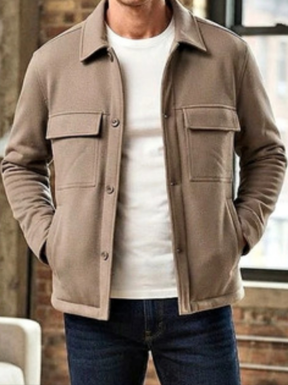 Zara Men's Jacket Taupe Quilted Lined Utility  Overshirt Size L  NWT